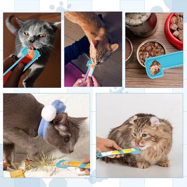 NQEUEPN 2pcs Cat Strip Feeders, Cartoon Cute Happy Cat Strip Squeeze Spoon Holder Multifunctional Cat Treat Dispenser for Wet Food Liquid Snack Puree Feeding Pet Supplies (Blue) - Image 2