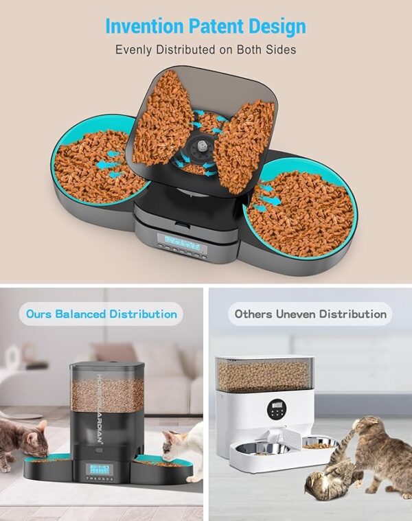 HoneyGuaridan Automatic Cat Feeder for Two Cats,3.5L Cat Food Dispenser with Slow Feeder Bowl,Timed Cat Feeder Programmable 1-6 Meals Control, Dual Power Supply,Desiccant Bag,10s Meal Call - Image 2