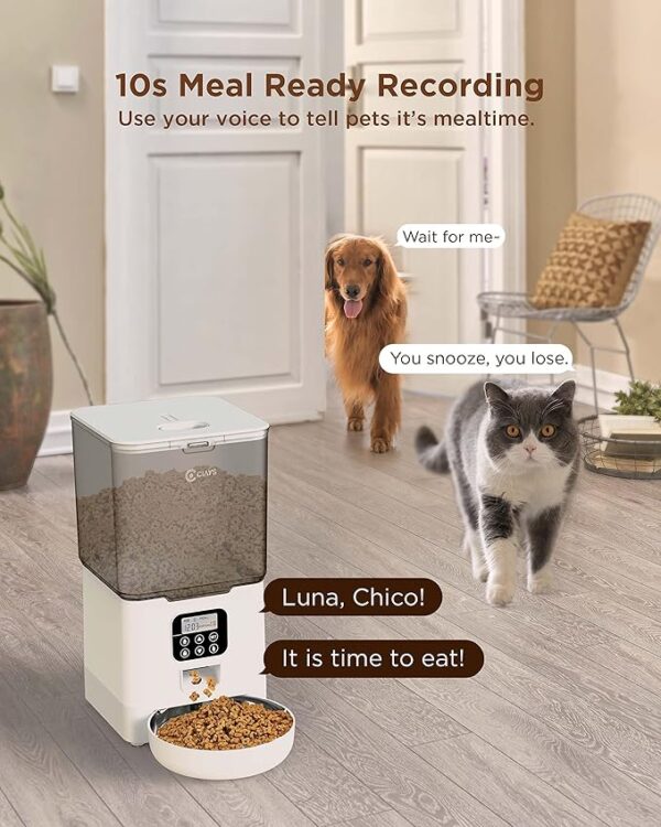 Ciays Automatic Cat Feeder, 5.6L, 4 Meals Per Day, Pet Dry Food Dispenser, Dual Power Supply & Voice Recorder, Black - Image 4