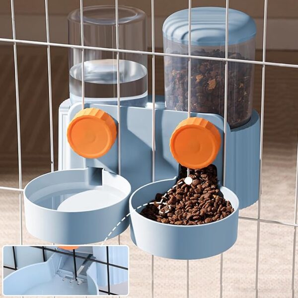 Yummy Sam Hanging Automatic Pet Food Bowl Water Dispenser, 1L Auto Gravity Cat Feeder and Waterer Set Kennel Feeding Watering Station Crate Feeder Dish for Rabbit Puppy Cats Ferret (Blue) - Image 3