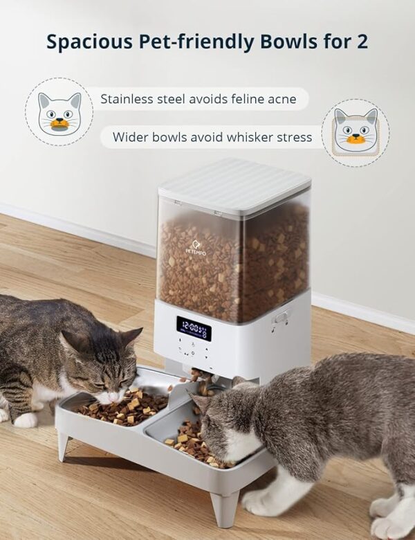 Automatic Cat Feeders, PETEMPO 5L Dog Feeder, Anti-Stuck Design & 10s Meal Call, Programmable Pet Feeder for 1-2 Cats and Dogs, 48 Portion 6 Meal Per Day (Panel Control) - Image 5