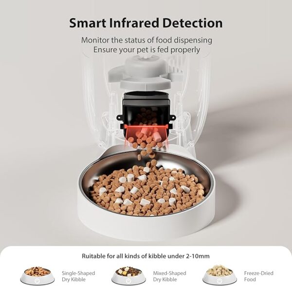 DUDUPET WiFi Automatic Cat Feeder 3L Cat Feeder with APP Control for Pet Dry Food Stainless Steel Bowl Low Food& Blockage Sensor Up to 15 Portions/8 Meals Per Day 10s Voice Recorder - Image 2