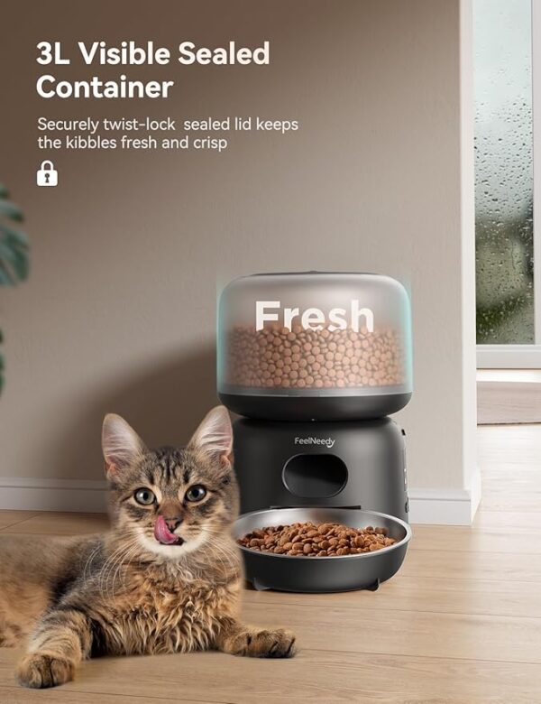 FEELNEEDY Automatic Cat Feeder WiFi Connected,FEELNEEDY 3L Cat/Dog Food Dispenser, Timed Pet Feeders for Dry Food,Up to 36 Portions 10 Meals Per Day (Only Support 2.4G WiFi) - Image 5