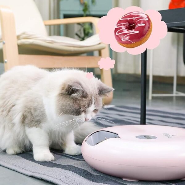 iPettie Donut 6-Meal Automatic Wet and Dry Food Pet Feeder with Programmable Timer, Auto Dispenser for Cat and Small & Medium Dog, Batteries & USB Power Supply, Pink - Image 2