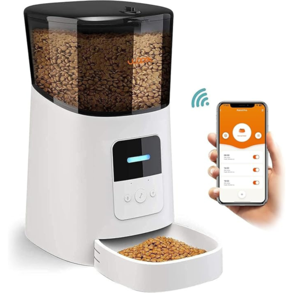 WOPET 6L Automatic Cat Feeder, WiFi Automatic Dog Feeder with APP Control for Remote Feeding, Automatic Cat Food Dispenser with Low Food Sensor and Voice Recorder, Up to 15 Meals Per Day