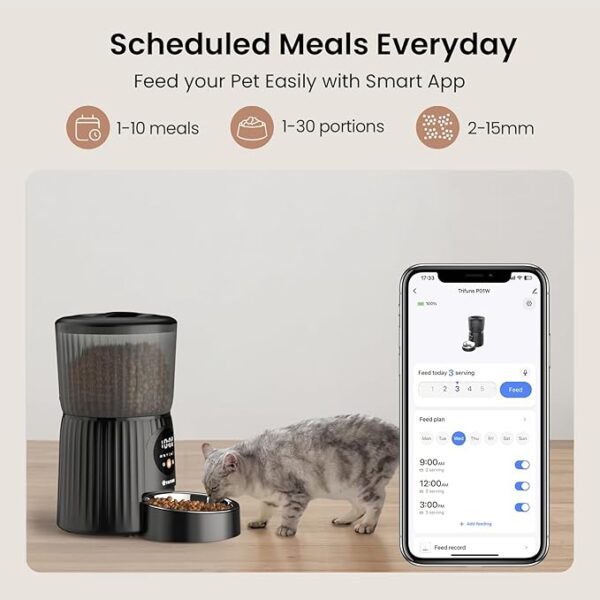 trifuns Automatic Cat Feeder, Wi-Fi Smart Pet Feeder with Dual Power, Voice Recorder, Easy Set Up Automatic Dog Feeder, 2.4G WiFi Remote Food Dispenser for Cat & Dog, 4L/1-10Meals, Black - Image 2