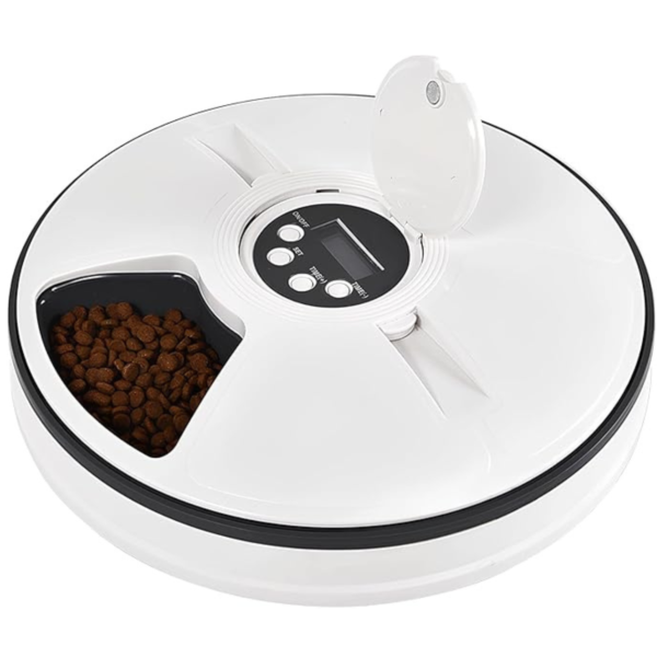 HENSIS Automatic Timed Cat Feeder, 1L Timed Cat Feeder with Time Setting 24 Hours at Most, Up to 6 Meals, Granary Pet Feeder for Little Cats Little Dogs (Black)