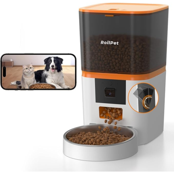 Roilpet Automatic Cat Feeder with Adjustable Camera, 5G WiFi 6L Smart Cat Food Dispenser, 1080P HD Video with Night Vision, Pet Feeder with 2-Way Audio for Cats & Dogs, Food Blockage & Motion Alerts