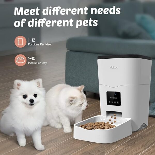 Dokoo Automatic Cat Feeders, App Control Smart Pet Food Dispenser with Portion Control&Timer Setting, Auto Dog Feeder 1-10 Meals, Voice Record, Small & Medium Pets,2.4G Wi-Fi ONLY, 3L/13cup (White) - Image 5