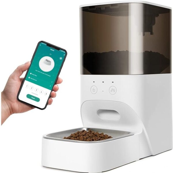 boqii Automatic Cat Feeder, Timed Cat Feeder with APP Control, Dog Food Dispenser with Lock Lid, 30S Voice Recorder, 4L Pet Feeder, White