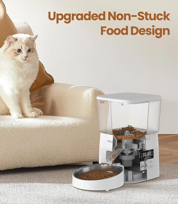 ROJECO Automatic Cat Feeder,8Cups Cat Food Dispenser with Timer,Portion Control Automatic Pet Feeder,Easy Set Up Indoor Use with Stainless Steel Bowl - Image 5