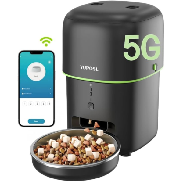 Yuposl 5G WiFi Automatic Cat Feeders Easy to Use - 2L/4L Cat Food Dispenser, Automatic Timed Cat Feeder with Dual-Band WiFi APP Control for Remote Feeding, Easy to Clean Also for Dogs