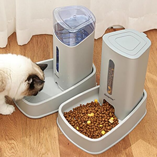 SEVNPRIME 2PCS Cat Dog Feeder and Waterer Self-Dispensing Gray 3.8L Pets Automatic Feeder and Waterer Dispensing Set 12.8in x 7.87in x 12.2in Feeder and Water Bowl for Small Medium Pets - Image 4