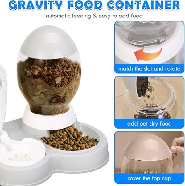 YECERCAN Gravity Feeder Cat Dry Food and Water Set, 2 in 1 Automatic Cat Feeder and Water Dispenser with Waterproof Mat,Pet Food/Water Bowls for Small to Medium Pups, Kittens,Rabbits... - Image 4