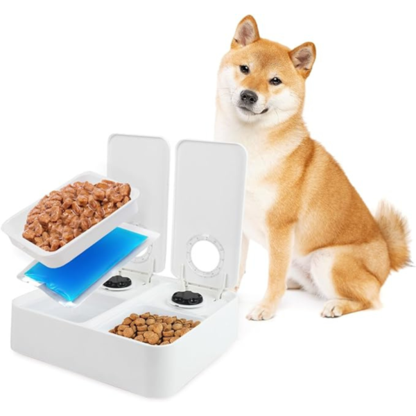 All for Paws Automatic Cat Feeder 2 Meal Dog Feeder, Dry and Wet Food Dispenser with 48-Hour Timer, Ice Pack Included, Dishwasher Safe