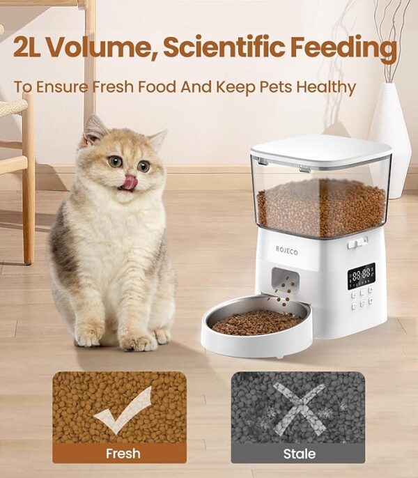 ROJECO Automatic Cat Feeder,8Cups Cat Food Dispenser with Timer,Portion Control Automatic Pet Feeder,Easy Set Up Indoor Use with Stainless Steel Bowl - Image 4