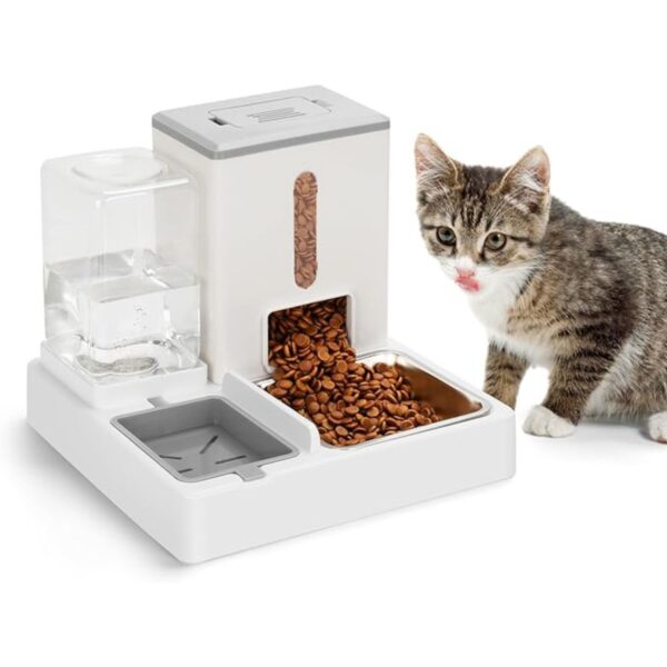 PiscatorZone Pet Feeder and Water Dispensers Set, Automatic Cat Food Dispenser, Gravity Automatic for Cats and Small Dogs (pale grey)