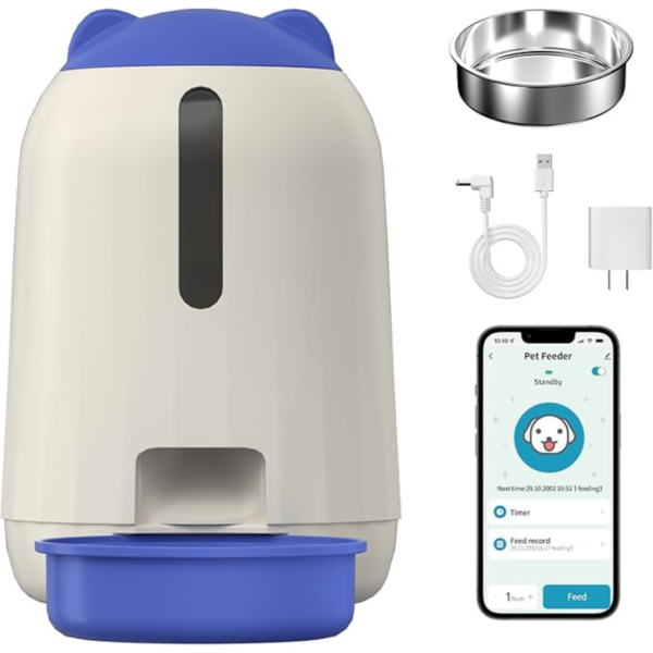 Smart Automatic Cat Feeders, Dual Power Supply Cat Food Distributor, WiFi Pet Feeder with APP Control for Remote Feeding, Moisture-Proof Freshness Design, 3L Automatic Cat Feeder, Blue