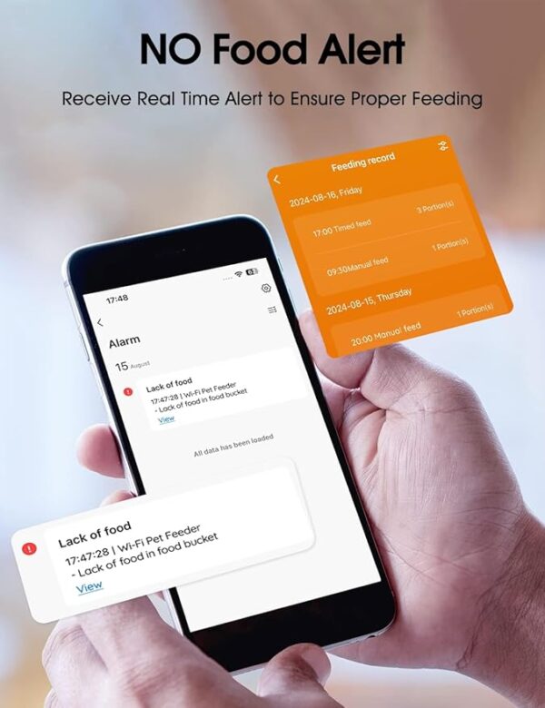 WOPET 6L Automatic Cat Feeder, WiFi Automatic Dog Feeder with APP Control for Remote Feeding, Automatic Cat Food Dispenser with Low Food Sensor and Voice Recorder, Up to 15 Meals Per Day - Image 6