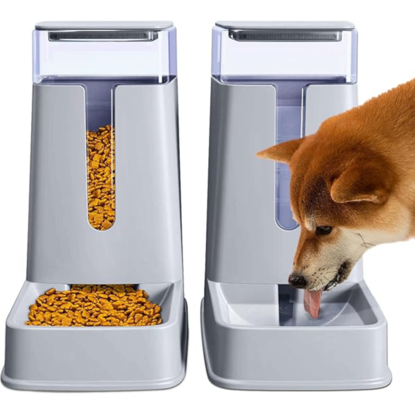 meowyoyo Automatic Cat Feeders 2 Packs with Cat Water Dispenser and Cat Food Dispenser Automatic Dog Feeder and Dog Water Dispenser for Small Medium Big Pet Dog Cat Puppy Kitten 1 Gallon