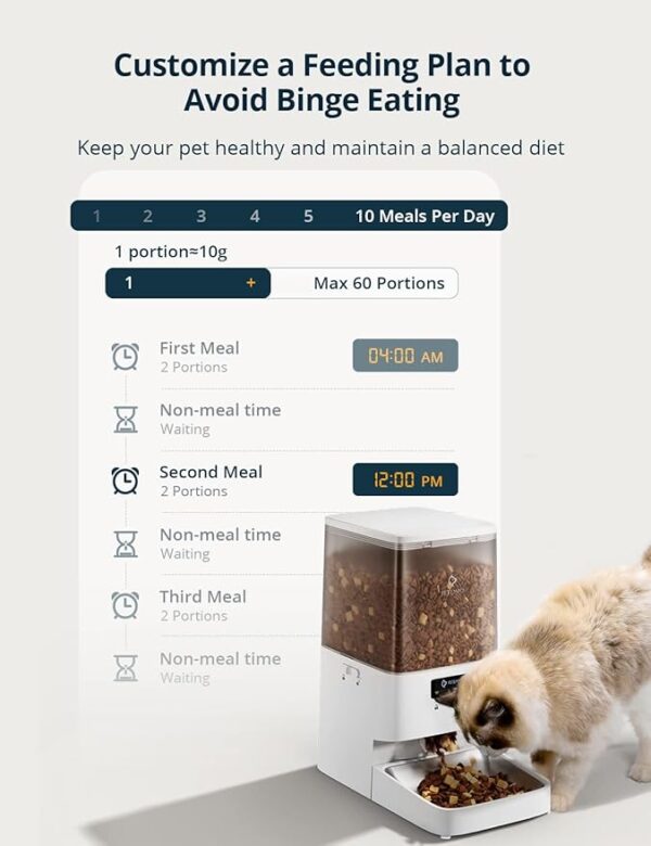 PETEMPO Automatic Feeder for Cats, 5 L, WiFi Automatic Feeder Dog Cat, Cat Food Automatic with App Controlled, Automatic Cat Feeder with 2 Bowls, for 10 Meals a Day - Image 2