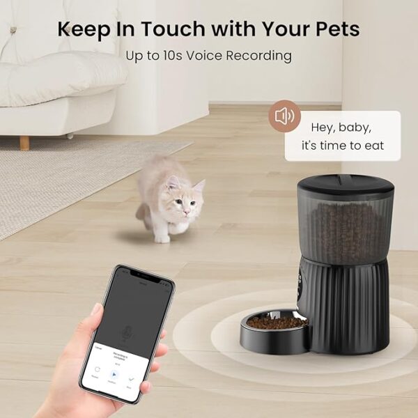 trifuns Automatic Cat Feeder, Wi-Fi Smart Pet Feeder with Dual Power, Voice Recorder, Easy Set Up Automatic Dog Feeder, 2.4G WiFi Remote Food Dispenser for Cat & Dog, 4L/1-10Meals, Black - Image 5