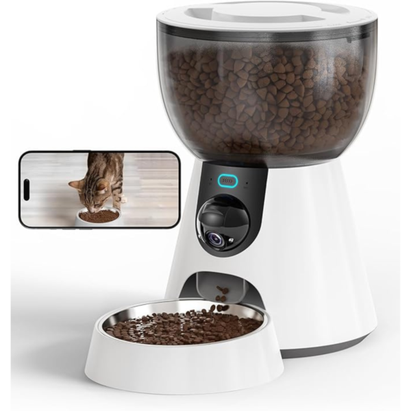 Sarpaws Automatic Cat Feeder with Camera, 1080P HD Video, Night Vision, 5G WiFi, 2-Way Audio, 10s Voice Recorder, Low Food & Blockage Sensor, Motion & Sound Alerts, Smart Cat Food Dispenser, F17C