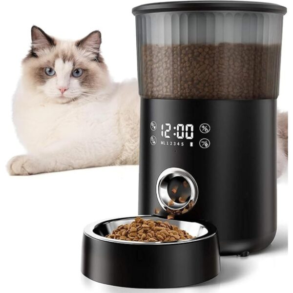 PUREVACY Automatic Cat Feeders for Indoor Cats with Timer. 4L Capacity Black Automatic Cat Feeder with Timer, Voice Recorder. Automatic Dog Feeder with Timer. 1-5 Meals.Cat Food Dispenser