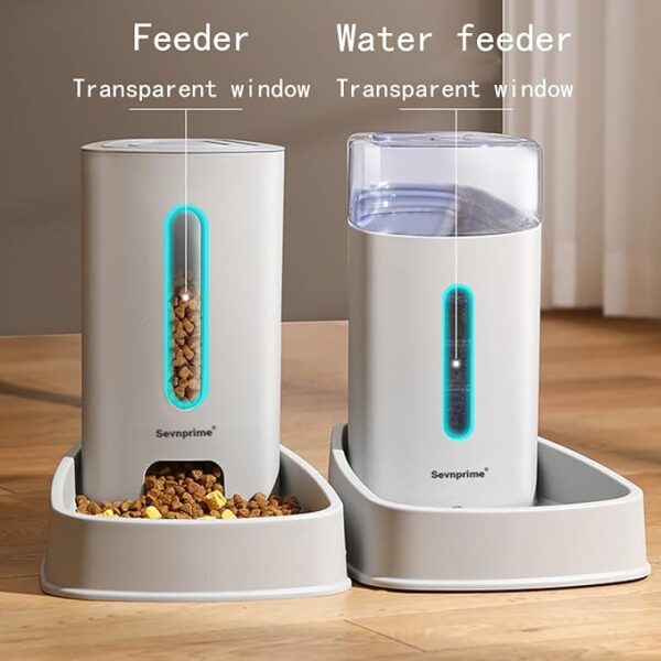 SEVNPRIME 2PCS Cat Dog Feeder and Waterer Self-Dispensing Gray 3.8L Pets Automatic Feeder and Waterer Dispensing Set 12.8in x 7.87in x 12.2in Feeder and Water Bowl for Small Medium Pets - Image 6