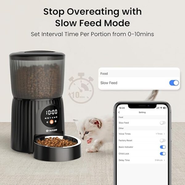 trifuns Automatic Cat Feeder, Wi-Fi Smart Pet Feeder with Dual Power, Voice Recorder, Easy Set Up Automatic Dog Feeder, 2.4G WiFi Remote Food Dispenser for Cat & Dog, 4L/1-10Meals, Black - Image 6