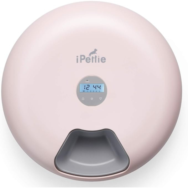 iPettie Donut 6-Meal Automatic Wet and Dry Food Pet Feeder with Programmable Timer, Auto Dispenser for Cat and Small & Medium Dog, Batteries & USB Power Supply, Pink