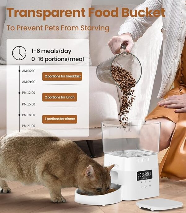 ROJECO Automatic Cat Feeder,8Cups Cat Food Dispenser with Timer,Portion Control Automatic Pet Feeder,Easy Set Up Indoor Use with Stainless Steel Bowl - Image 2