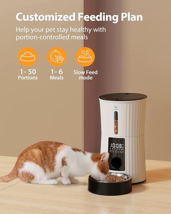 Petory Timed Automatic Cat Feeders - 4L Programable Dry Food Dispenser for Cats and Small Medium Dogs 6 Meals with Desiccant Bag Dual Power Supply 10S Voice Recorder - Image 6