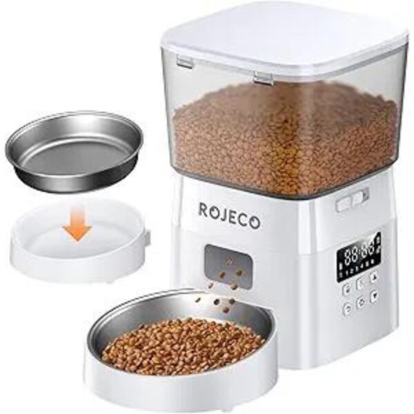 ROJECO Automatic Cat Feeder,8Cups Cat Food Dispenser with Timer,Portion Control Automatic Pet Feeder,Easy Set Up Indoor Use with Stainless Steel Bowl