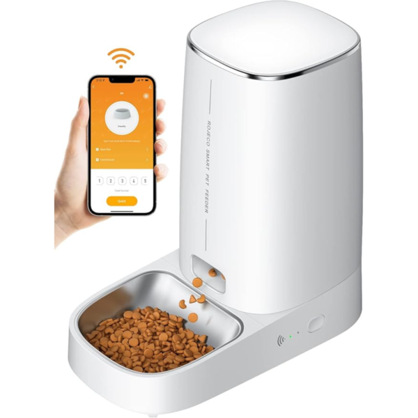 ROJECO 4L Automatic Pet Feeder, Compatible with iOS and Android Devices, Suitable for Multiple Cats and Dogs, Easy to Operate and Program, Reliable Anti-Clog Design