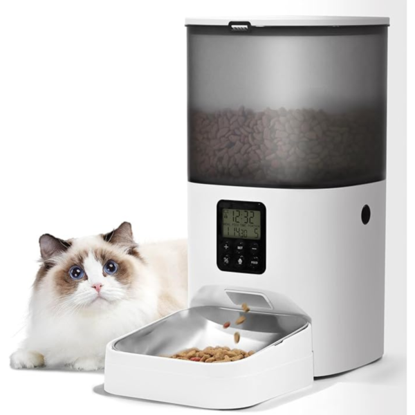 ANDOLL HOME Automatic Cat Feeder, Cat Food Dispenser with 10s Voice Recorder, Pet Feeder up to 8 Meals per Day, Timed Cat Feeder with Dry Food Sealed Ring(White, 6L)