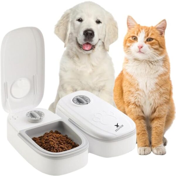 XELVIOR Automatic Cat Feeder with Ice Pack - 2-Meal Pet Feeder for Small Dogs - Dry and Wet Food Dispenser for Cats, 48-Hours Timer