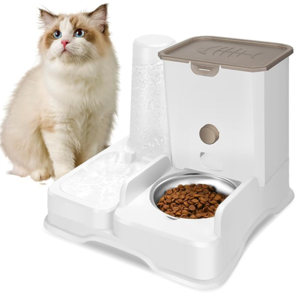 Yummy Sam Extra Large Cat Automatic Feeder Water Bottle Dispenser, Integrated Large Capacity Dog 1L Water Bowl 2.8L Food Bowl Set Feeding Station Feeder Dish for Puppy Cats Rabbit Ferret (White)