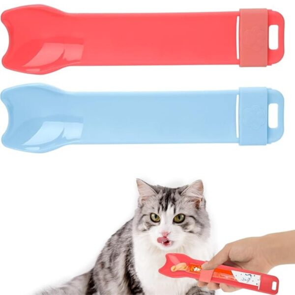 NQEUEPN 2pcs Cat Strip Feeders, Kitten Lickable Snack Spoon Intelligent Cat Strip Feeder Multi-Functional Cat Puree Spoon Cat Snack Strip Spoon for Dogs and Cats (Pink, Blue)