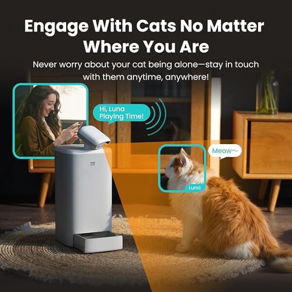 HHOlove Automatic Cat Feeder with Camera, 2k HD Video Night Vision, 5G/2.4G Pet Feeder with 2-Way Audio, Cat Food Dispenser with Low Food Alert and Blockage Sensor, Non-Subscription Version - Image 6