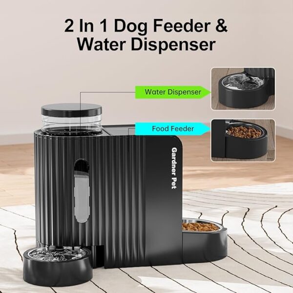 Gardner Pet Automatic Gravity Pet Feeder, 1.8 Gallons*2 Dog Feeder and Water Dispenser Set, 2-in-1 Automatic Feeder and Stainless Steel Water Dispenser for Dogs, Cats, Rabbits, Puppies (Black) - Image 2