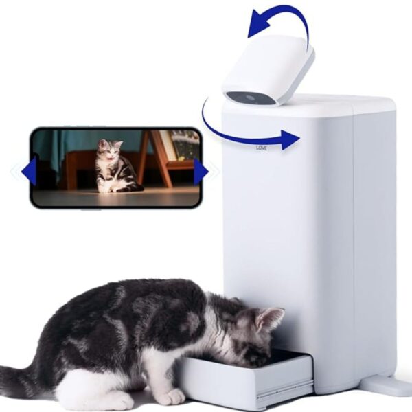 HHOlove Automatic Cat Feeder with Camera, 2k HD Video Night Vision, 5G/2.4G Pet Feeder with 2-Way Audio, Cat Food Dispenser with Low Food Alert and Blockage Sensor, Non-Subscription Version