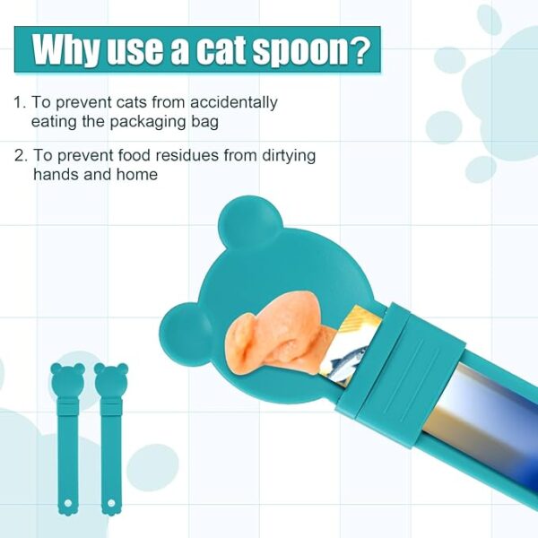 NQEUEPN 2pcs Cat Strip Feeders, Lickable Cat Snack Strip Feeder Cute Kitten Snack Spoon Happy Cat Puree Spoon Multi-Functional Cat Squeeze Snack Spoon for Dogs Cats (Blue) - Image 4