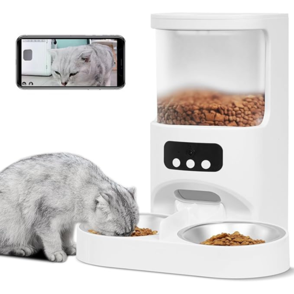 MIETUBL Automatic Cat Feeder with Camera for 2 Cats,1080P HD Video Night Vision Pet Feeder Food Dispenser,5G&2.4GHz WiFi Pet Feeder with 2 Way Audio,Smart App Control 4L Pet Dry Food Dispenser for Cat/Dogs