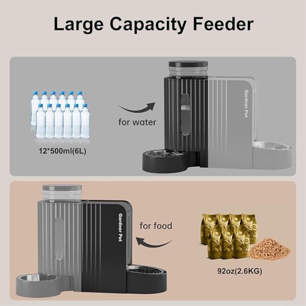 Gardner Pet Automatic Gravity Pet Feeder, 1.8 Gallons*2 Dog Feeder and Water Dispenser Set, 2-in-1 Automatic Feeder and Stainless Steel Water Dispenser for Dogs, Cats, Rabbits, Puppies (Black) - Image 4