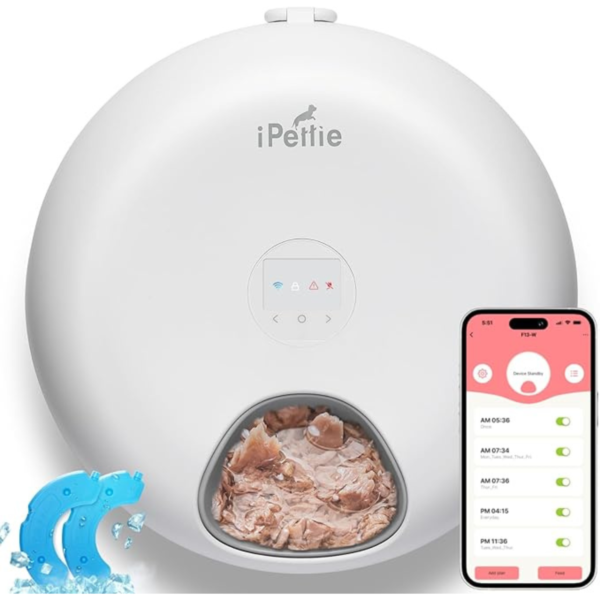 iPettie Donut Frost WiFi 6 Meal Automatic Cat Food Dispenser with App Control, Dry & Wet Food Automatic Cat Feeder, Smart Dog Feeder with Two Ice Packs, Programmable Timer, Holds 6 x ½ lb. of Food