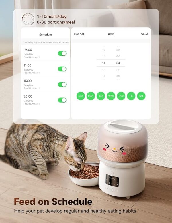 FEELNEEDY Automatic Cat Feeder WiFi Connected,FEELNEEDY 3L Cat/Dog Food Dispenser, Timed Pet Feeders for Dry Food,Up to 36 Portions 10 Meals Per Day (Only Support 2.4G WiFi) - Image 2