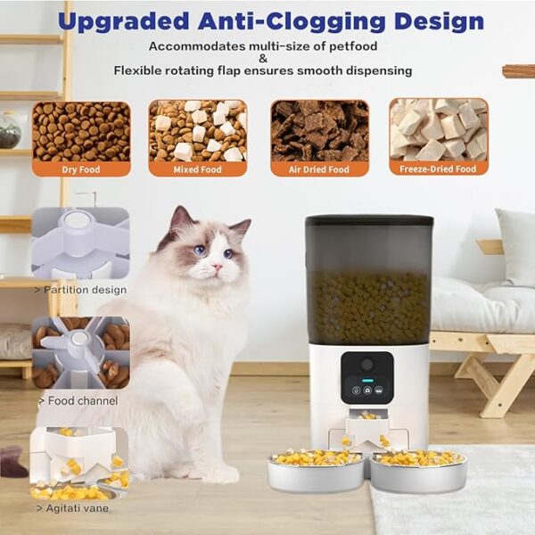 QUSTIOS Automatic Cat Feeder for 2 Cats,1080P HD Video with Night Vision, 5G WiFi Pet Feeder with 2-Way Audio, 29 Cups/7L Automatic Cat Feeder with Camera for Cat & Dog Double Tray - Image 4