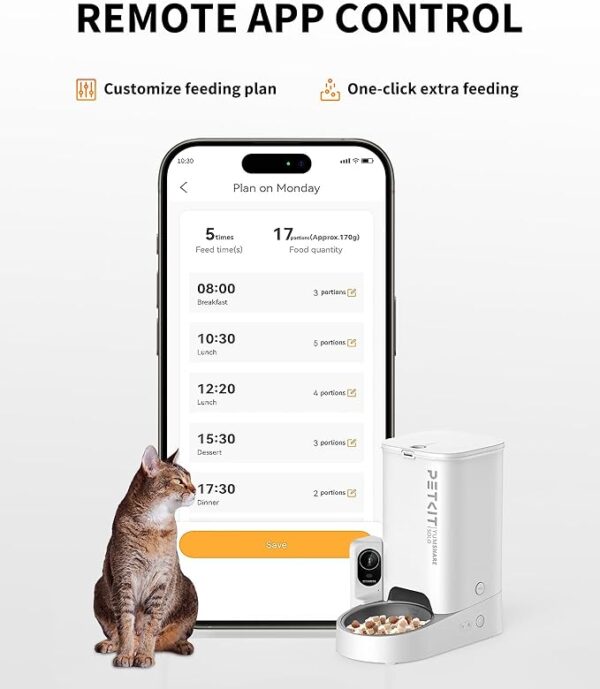 PETKIT Automatic Pet Feeder with Camera, 1080P HD Video with Night Vision, 2.4G WiFi Cat Dog Feeder with 2-Way Audio,Smart App Control Pet Dry Food Dispenser for Cats and Dogs with Non-Stick Food Bowl - Image 3