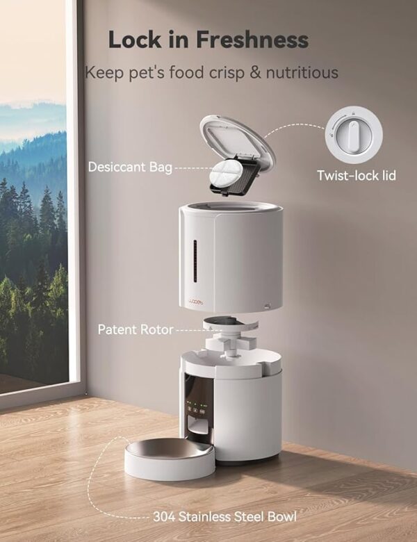 WOPET Automatic Cat Feeders,5L WiFi Pet Feeder with APP,Schedule Feeding Pet Dry Food Dispenser for Cats,10s Voice Recording,Up to 10 Meals per Day,White - Image 6